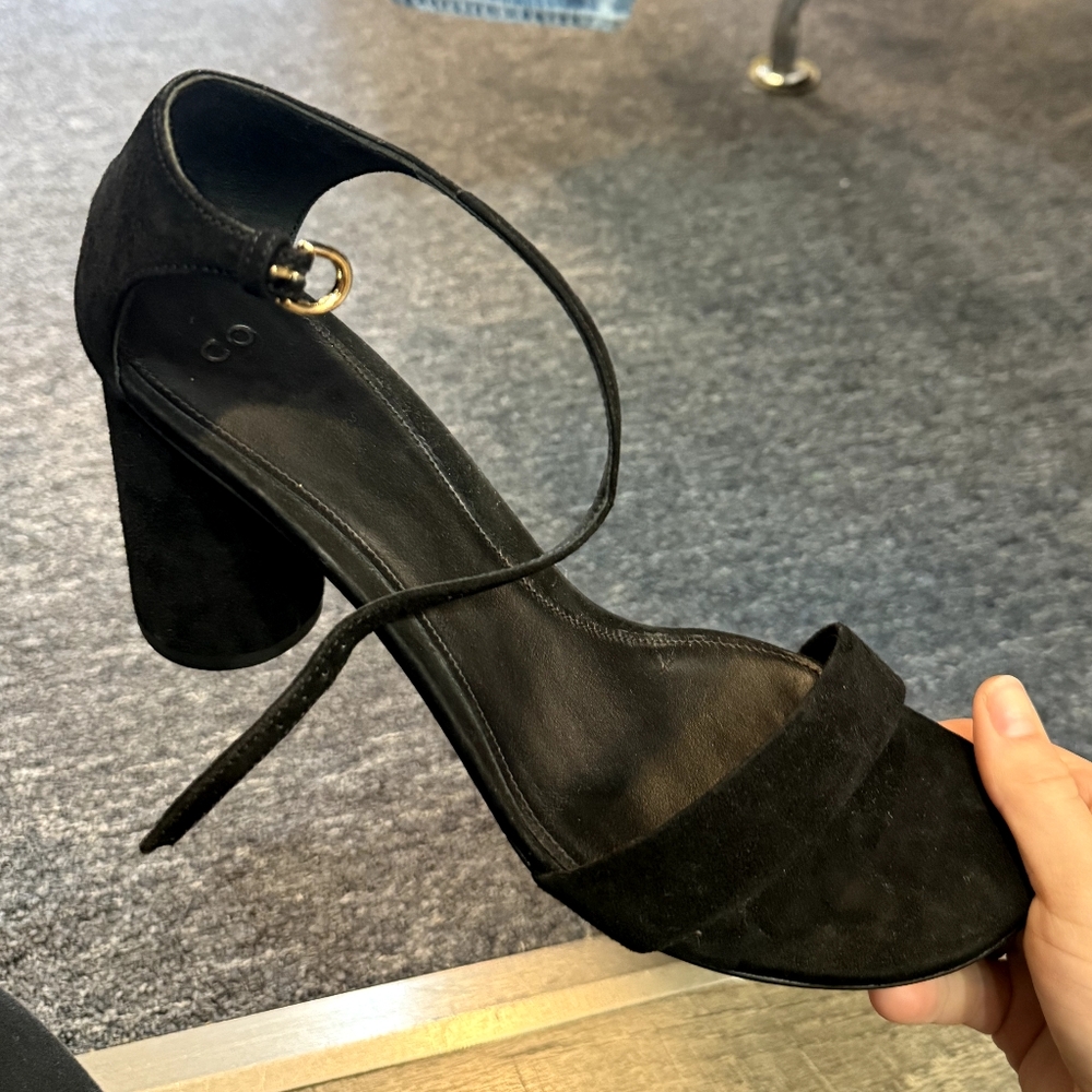 CO Black Suede Heels with Ankle Strap